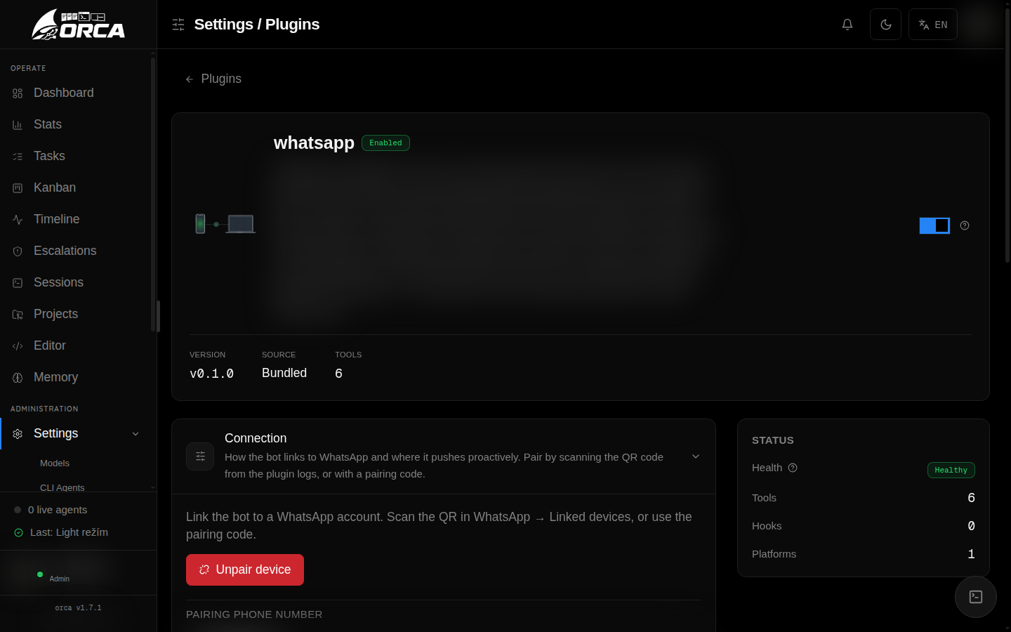Elowen on WhatsApp — Edit-in-place streaming replies with the agent’s tool trace.